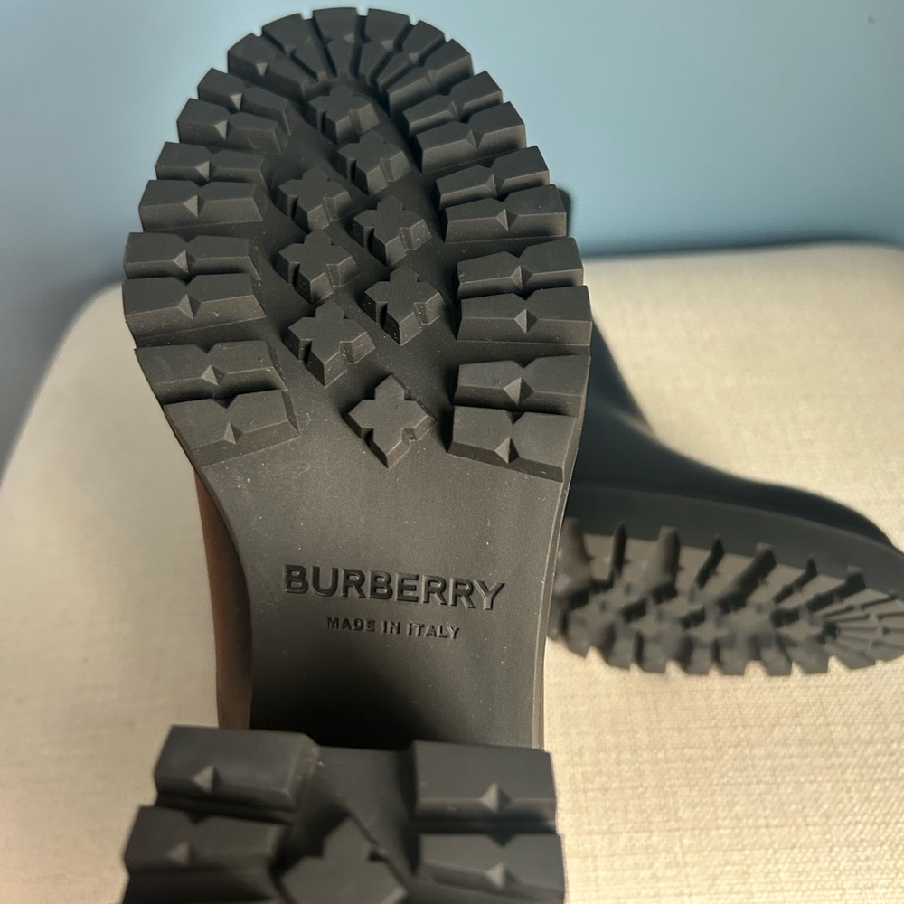 Burberry Check Panel Black Leather Ankle Boots - Picture 9 of 11